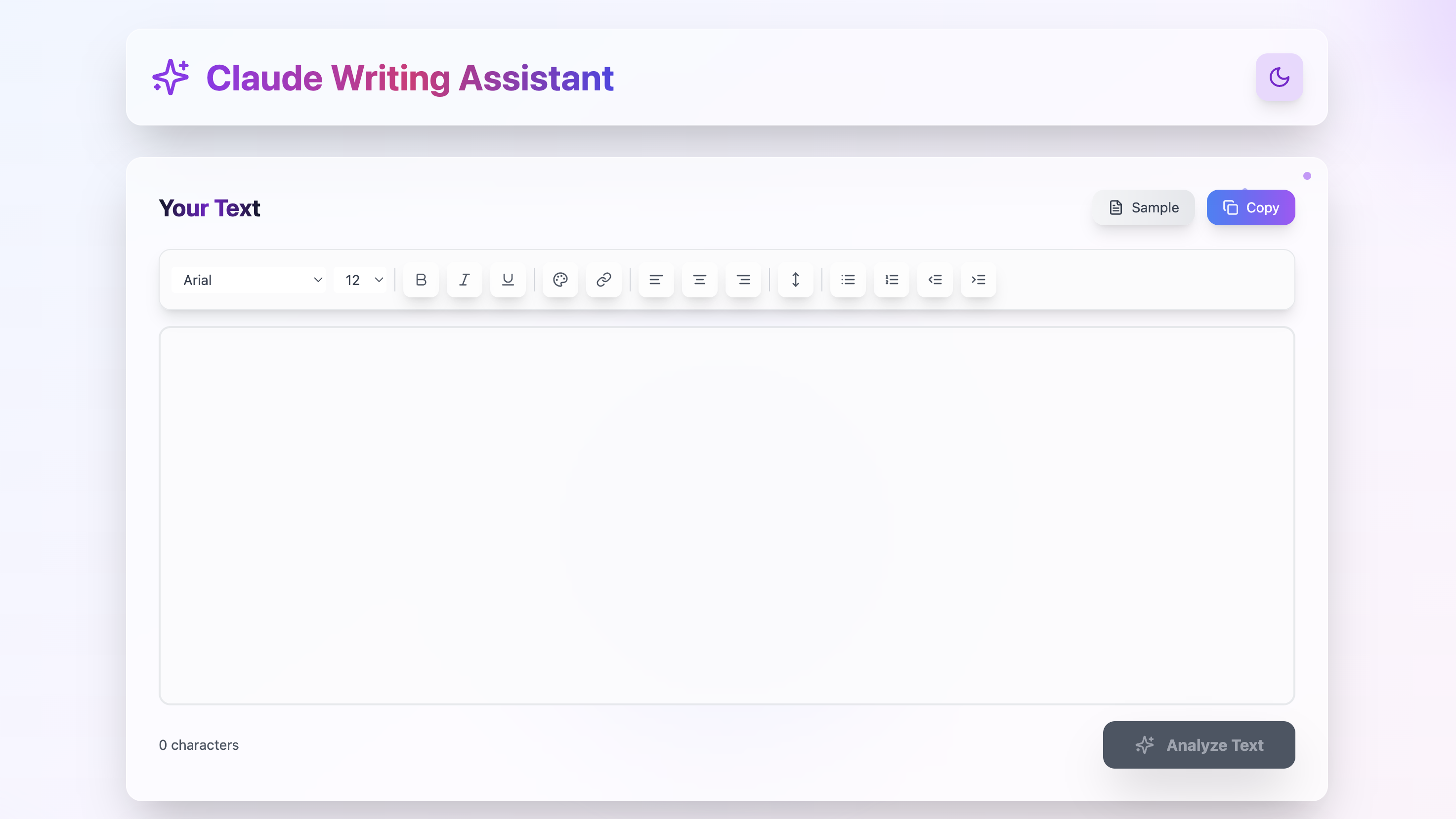 Writing Editor - Claude Artifact Screenshot